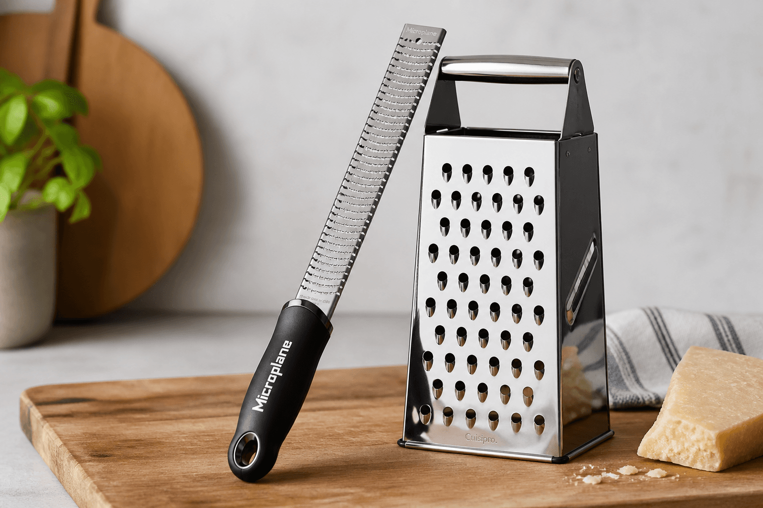 Microplane og kasserivejern side om side
