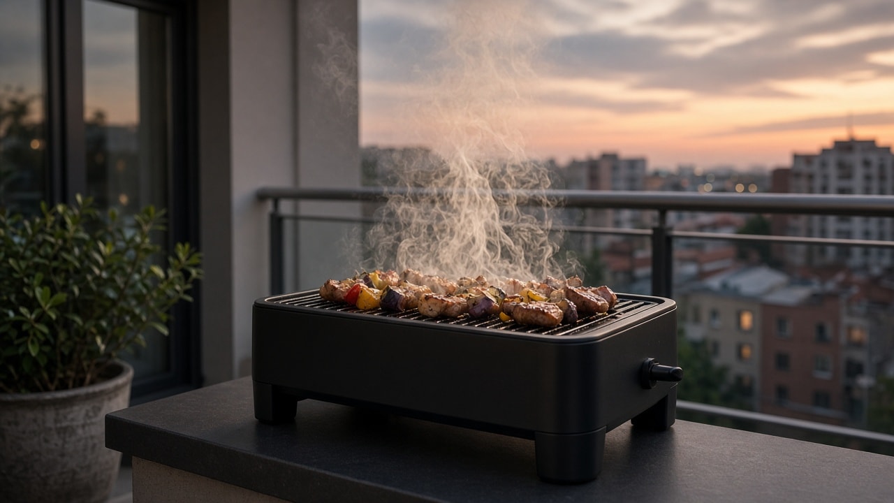 Elektrisk udendørsgrill med røgfunktion