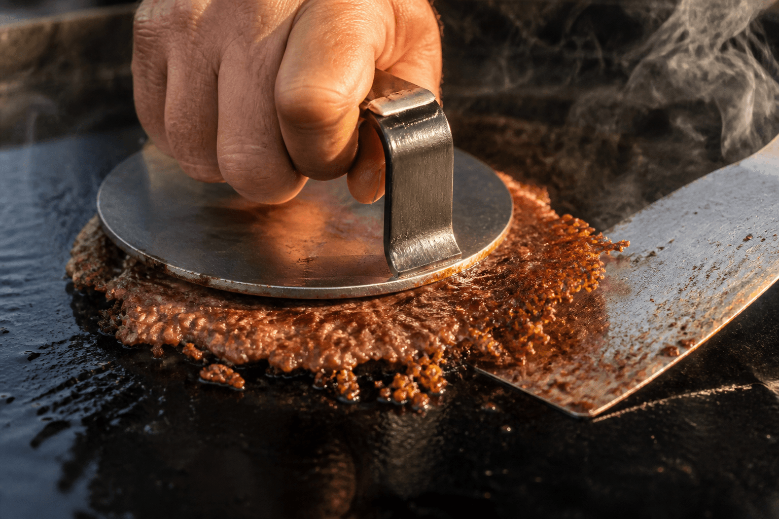 Burgerpresse og spartel på plancha