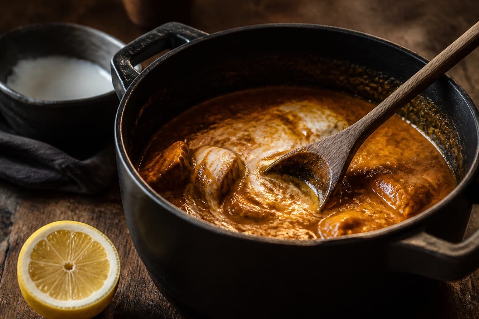 En gryde der reddes med fløde og citron