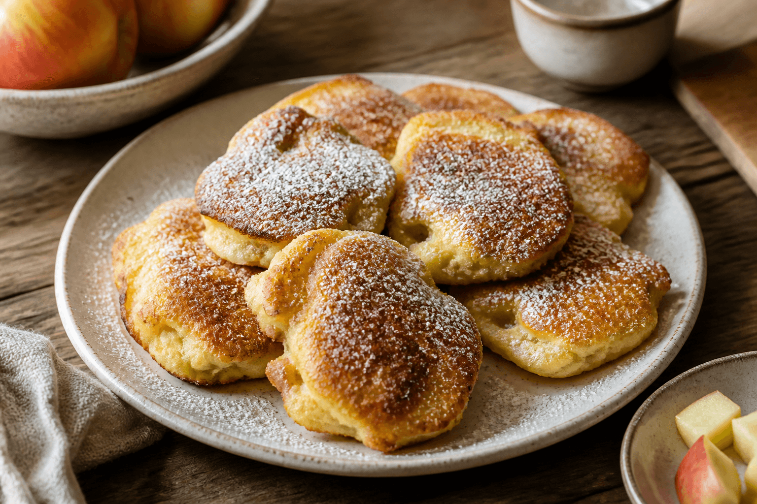 Gyldne æbleskiver med flormelis