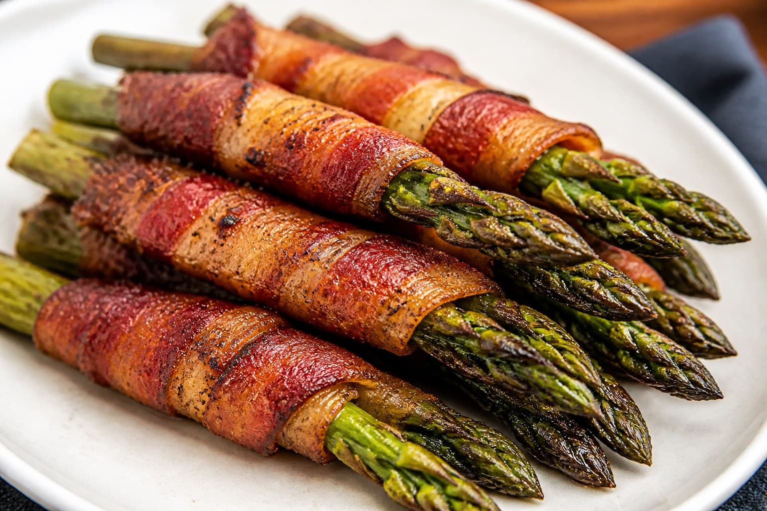 Sprøde asparges svøbt i bacon fra airfryer