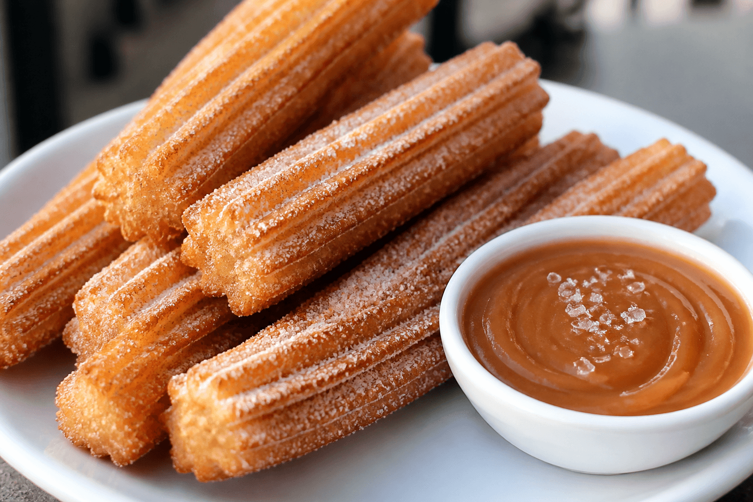 Gyldne churros med kanelsukker og saltkaramel
