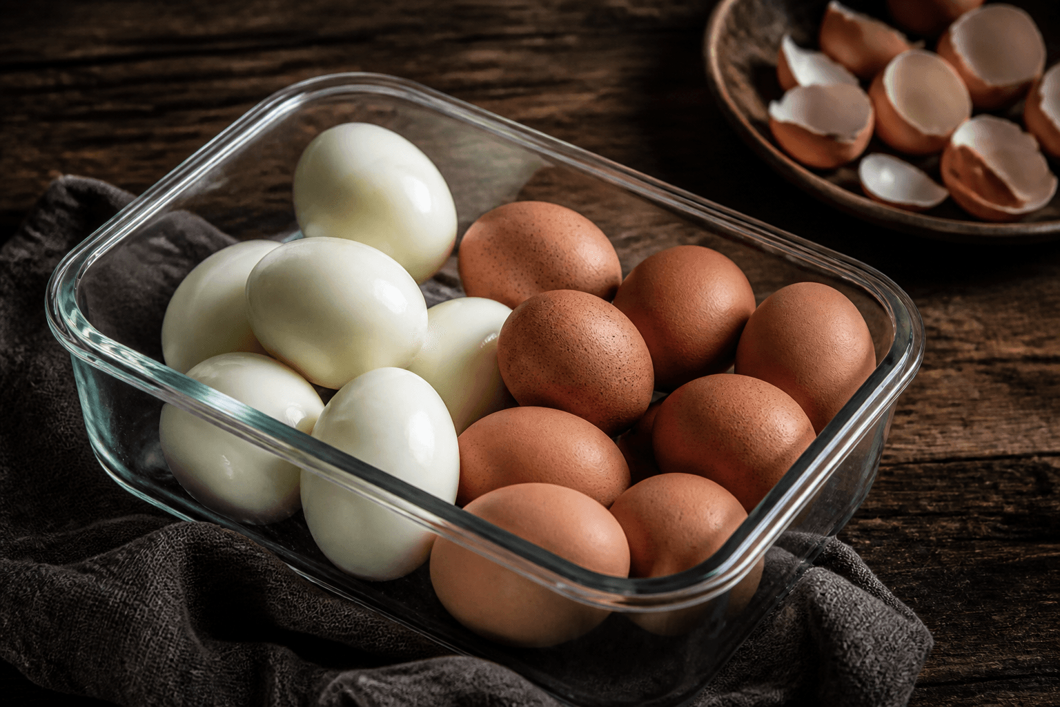 Batch hårdkogte æg til meal prep i glasbeholder