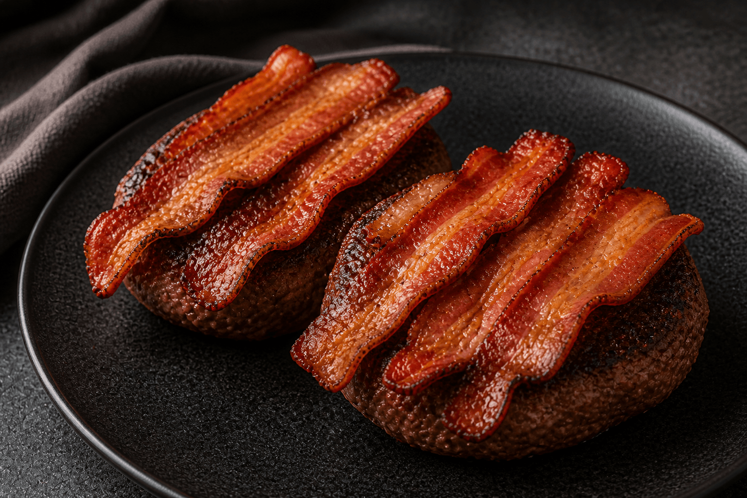 Hakkebøffer med bacon fra airfryeren på tallerken