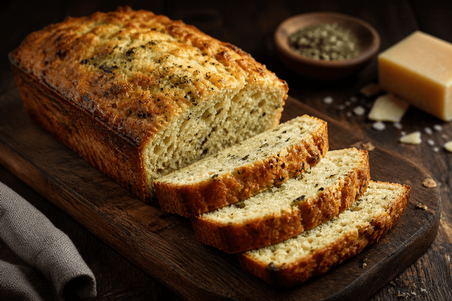 Keto-madbrød med parmesan og oregano skåret i skiver
