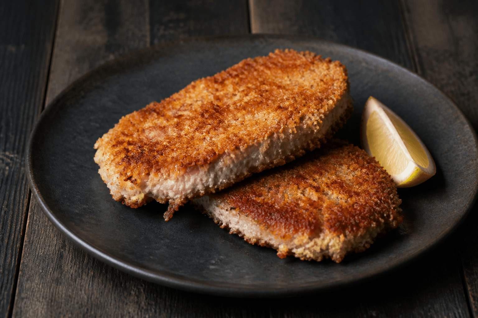Panerede svinekoteletter med gylden panko-skorpe