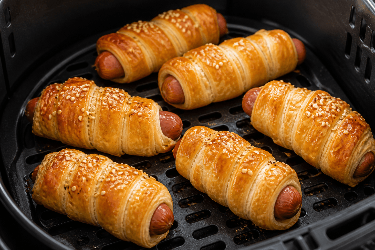 Gyldne pølsehorn fra airfryer