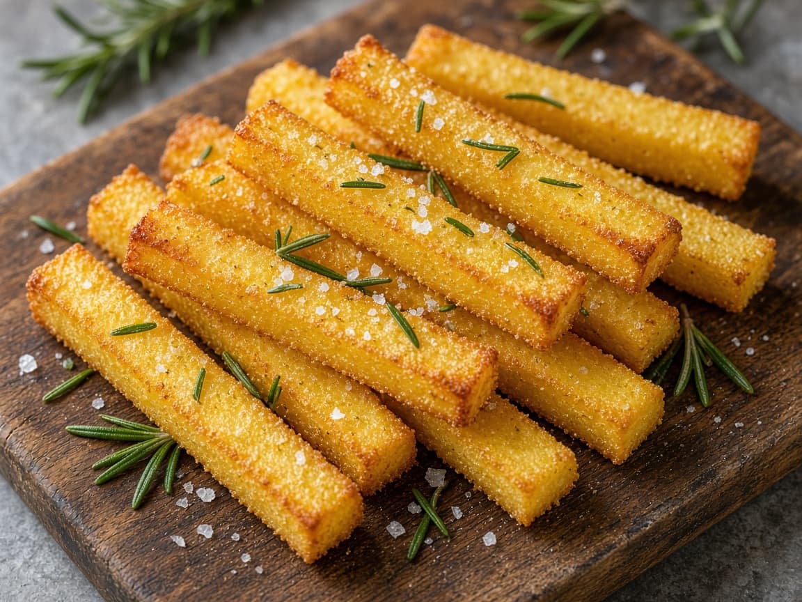 Sprøde polenta-fritter med rosmarin og flagesalt