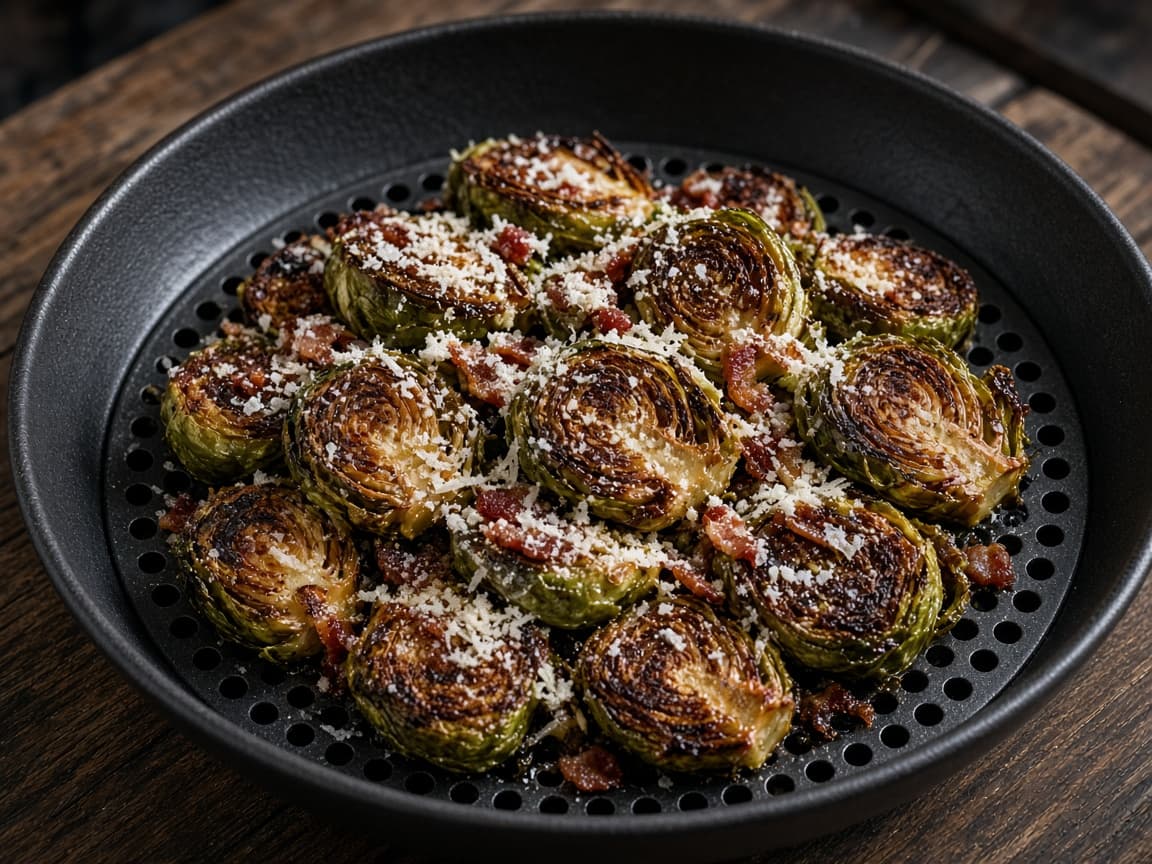 Halverede rosenkål med parmesan, sprøde kanter og baconfedt-glans