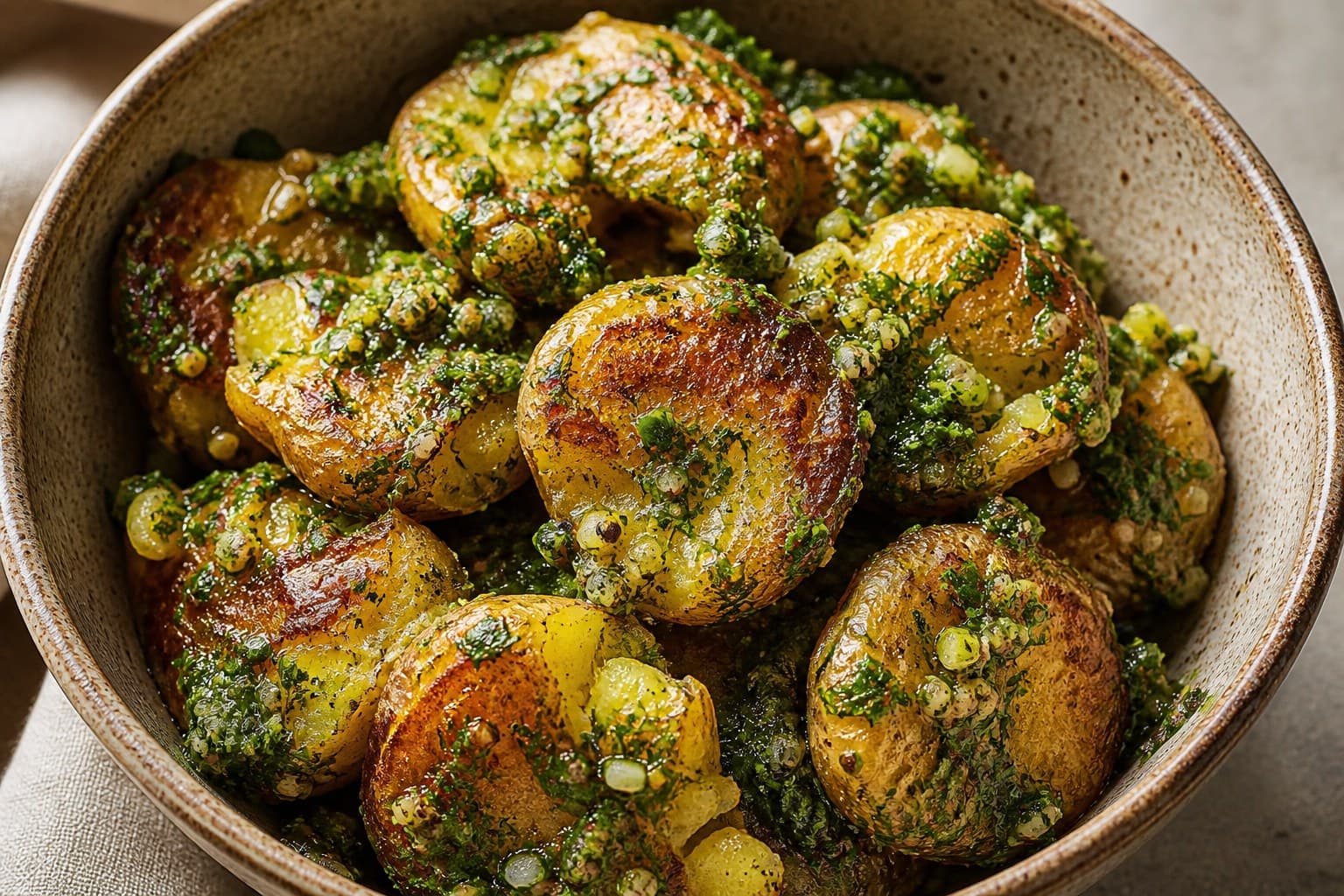 Smashed potato salad med sprøde kartofler og grov urtedressing