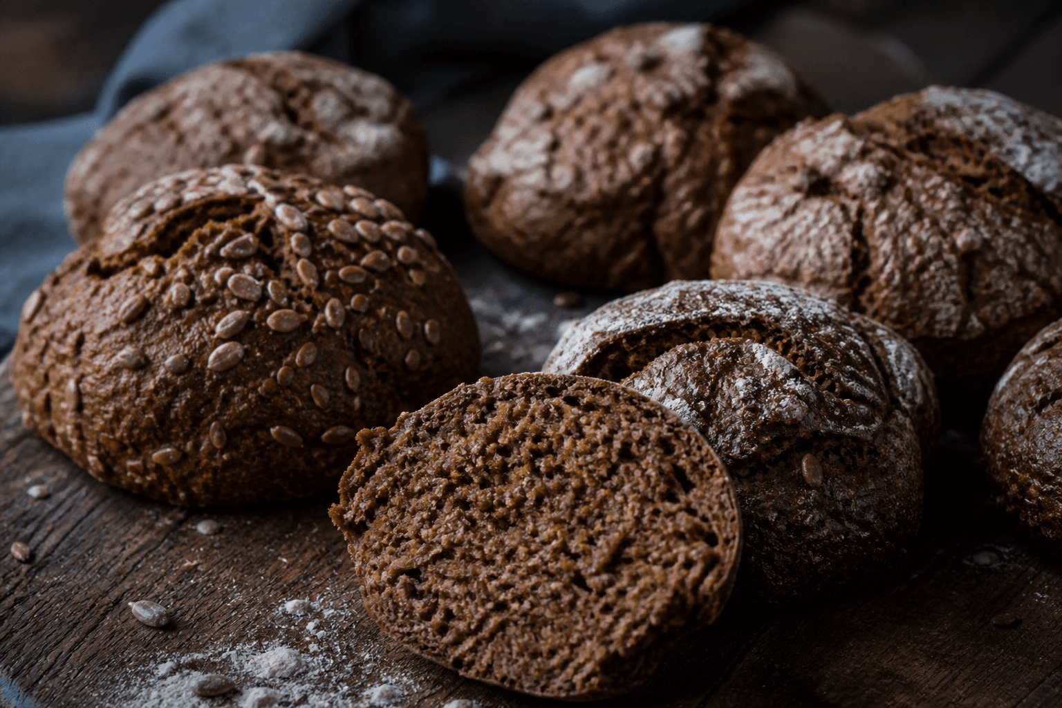 Sønderjyske rugbrødsboller med kerner