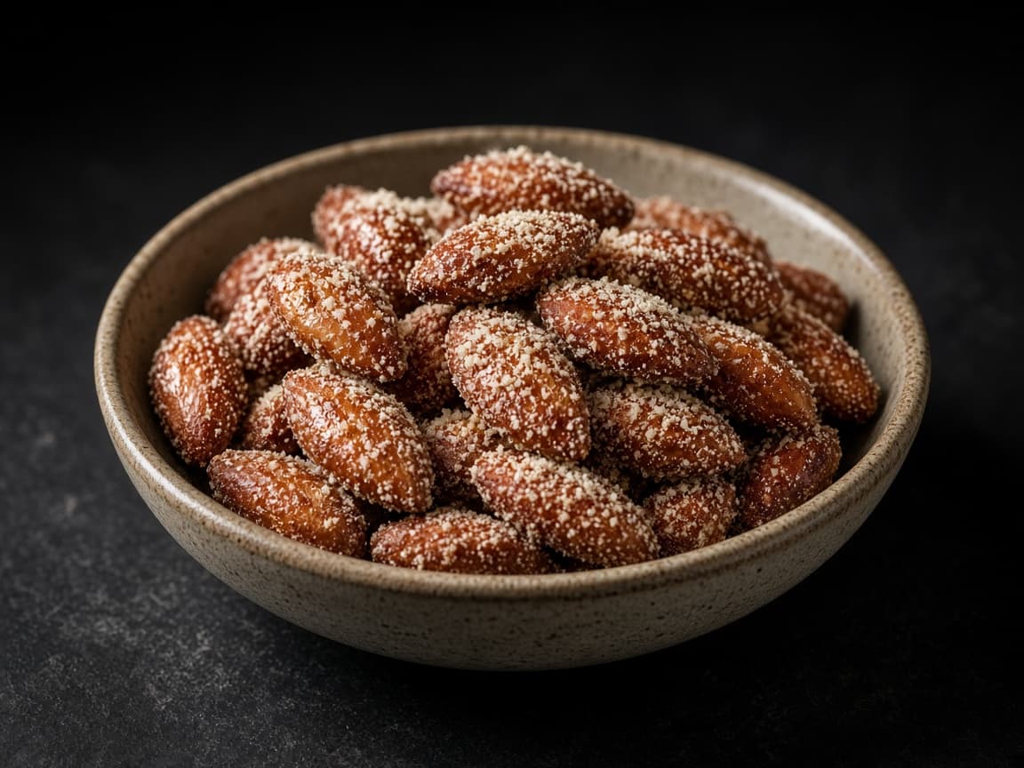 Mandler med parmesan og trøffelolie i skål