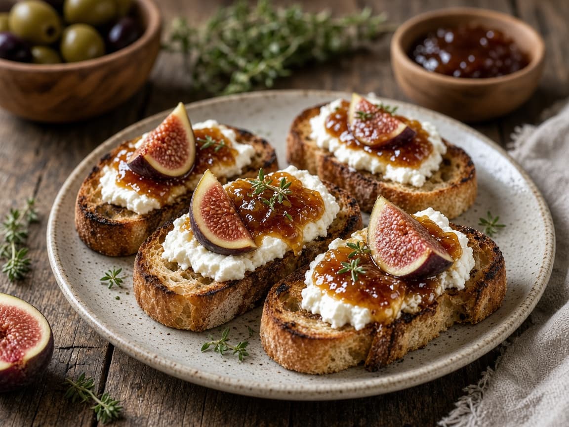 Bruschetta med gedeost og figenmarmelade