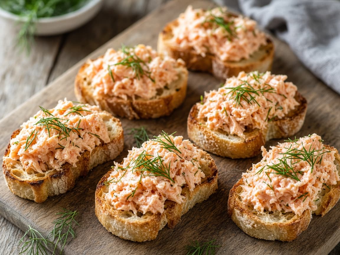 Crostini med cremet lakserillette og dild