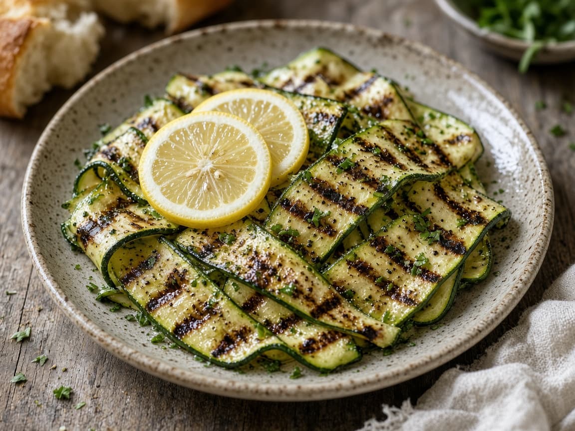Grillede squashskiver med citron og olivenolie