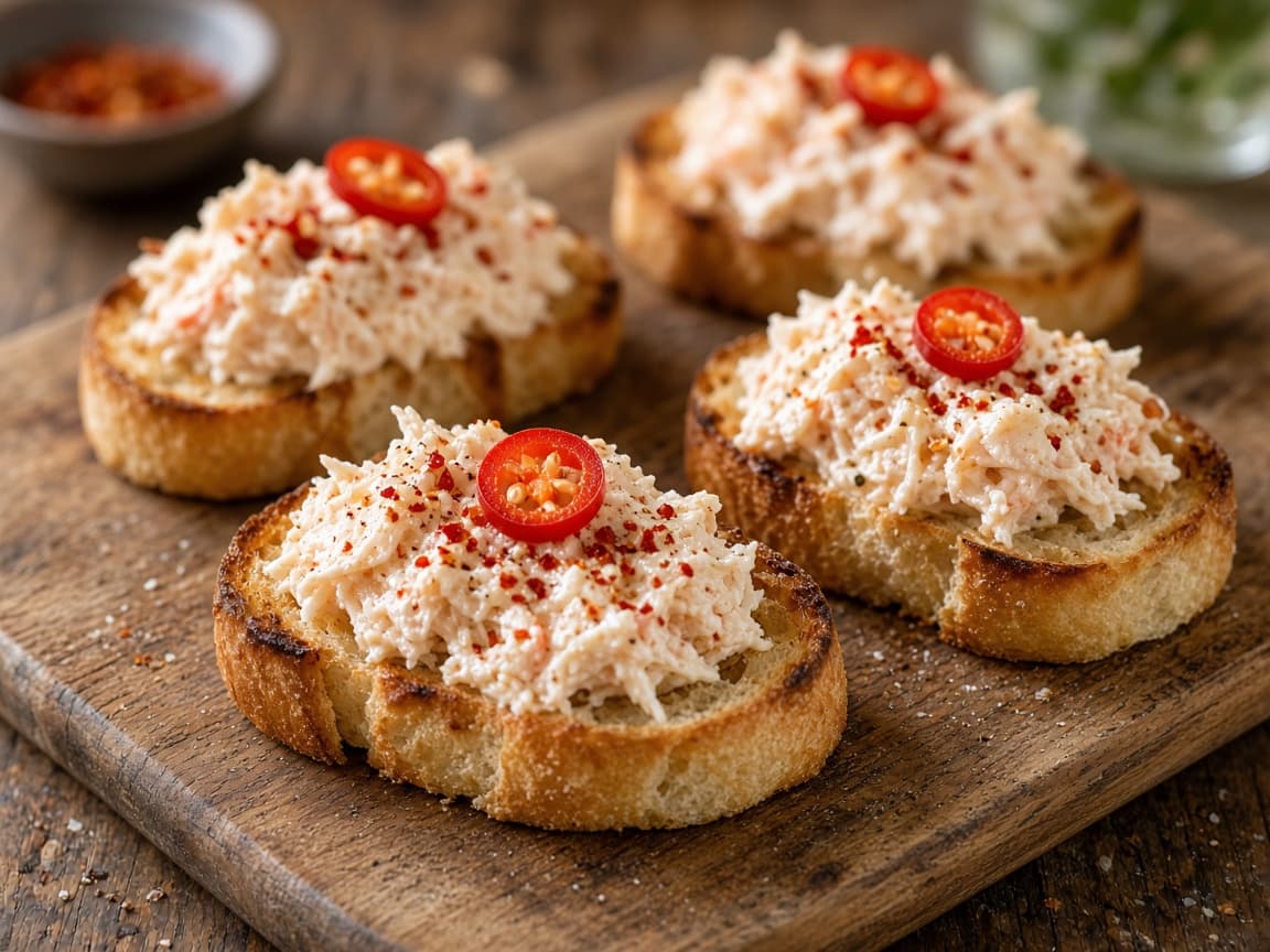 Crostini med krabbemasse, citron og chili