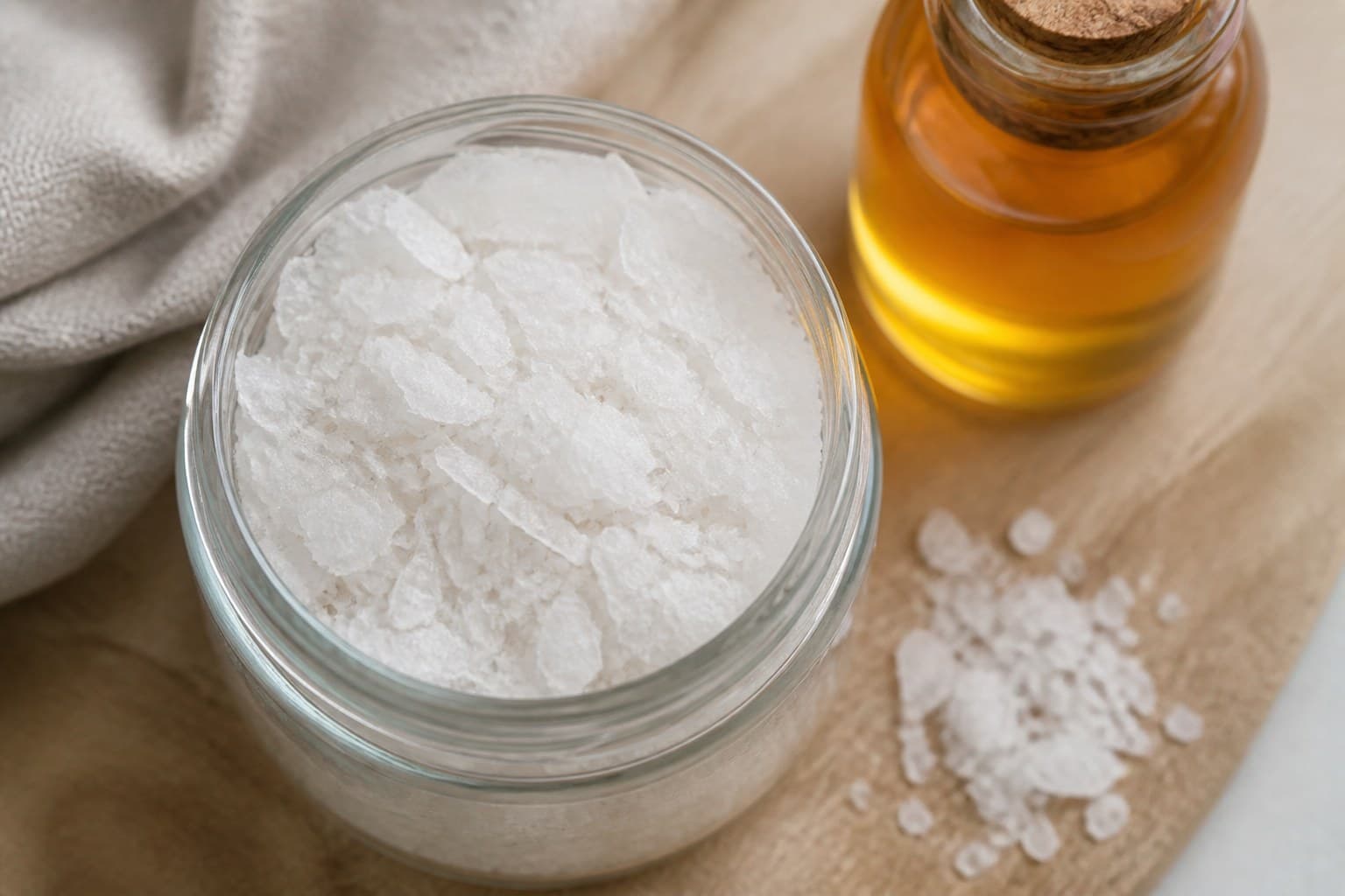 Eddikesalt — flagesalt mættet med æbleeddike, tørret til knas
