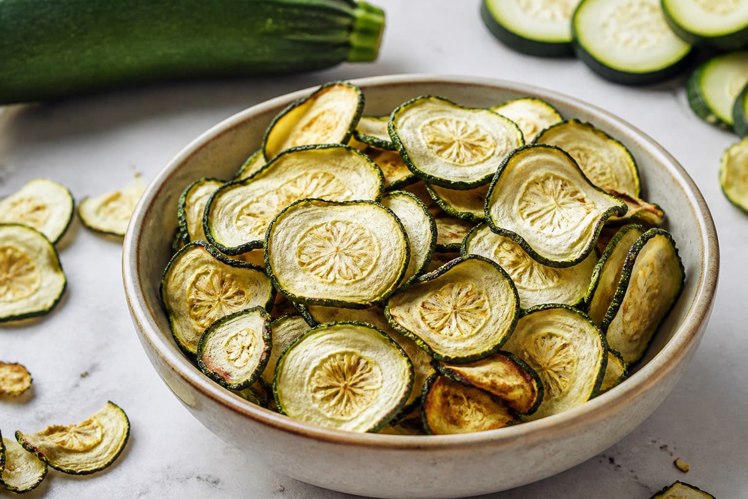 Sprøde squashchips med havsalt fra dehydrator