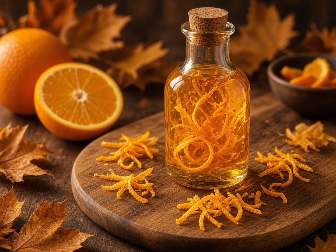 Gylden appelsinolie med appelsinskal