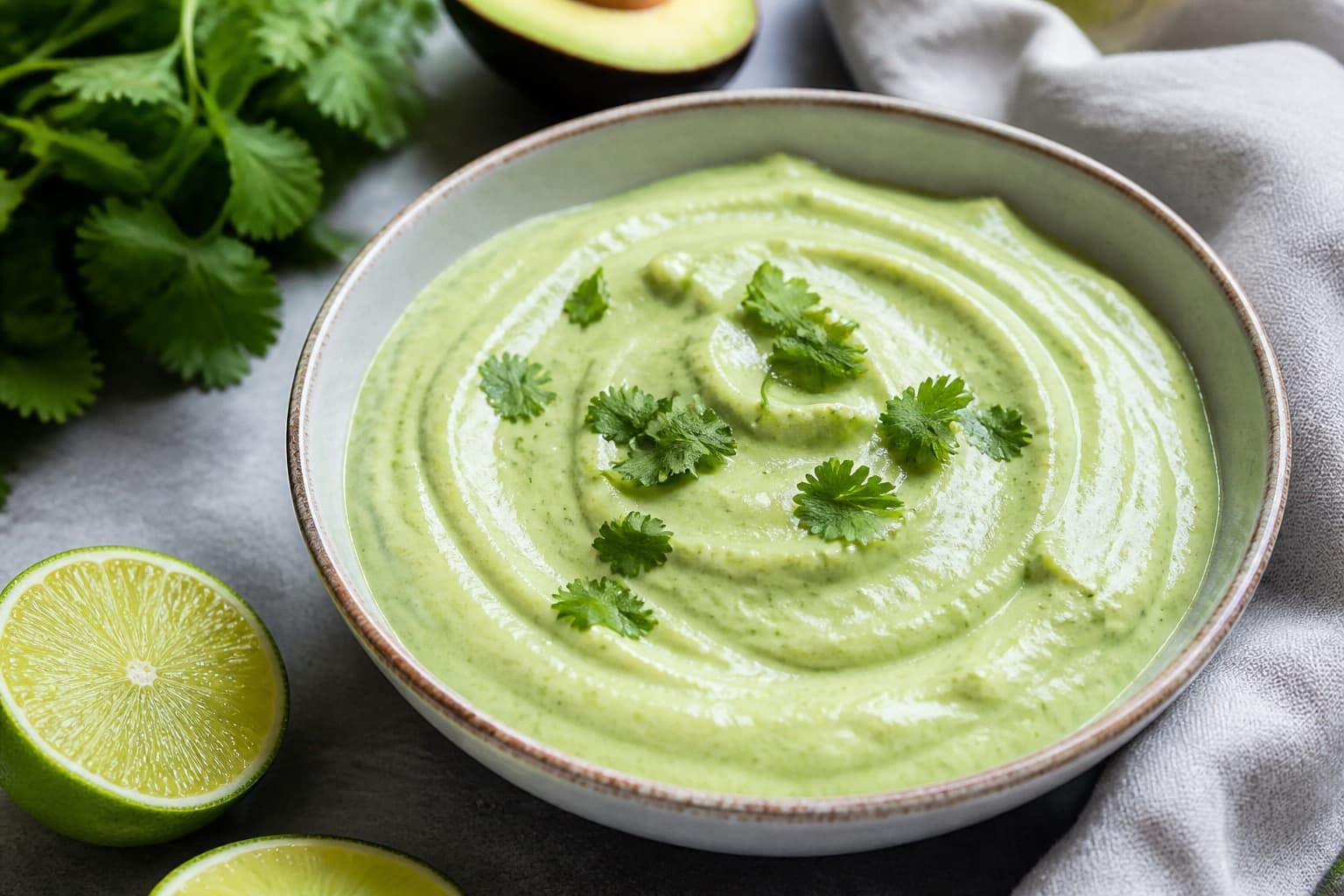 Skål med glat avocado-creme med lime
