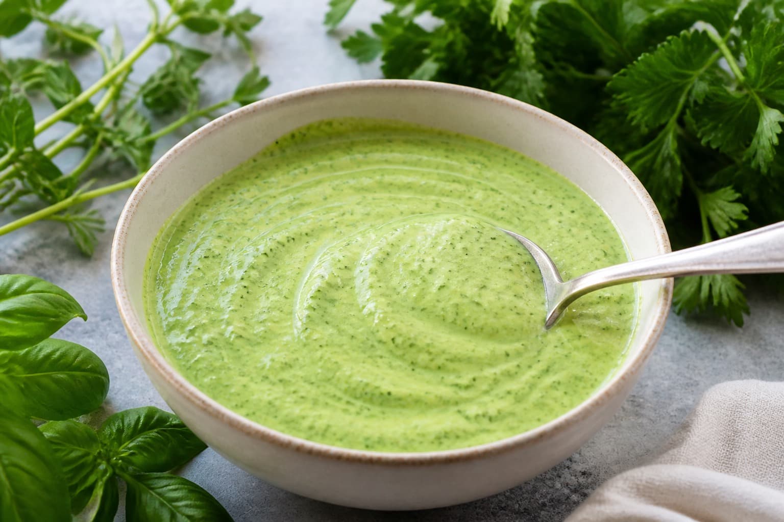 Skål med grøn Green Goddess dressing