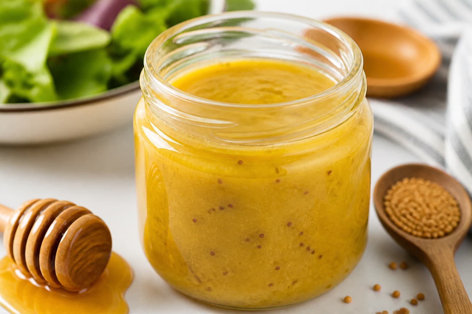 Glas med sennep-honning dressing