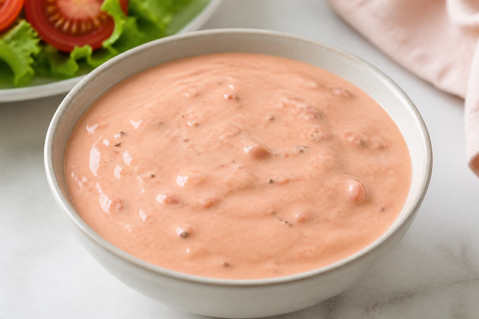 Skål med lyserød Thousand Island dressing