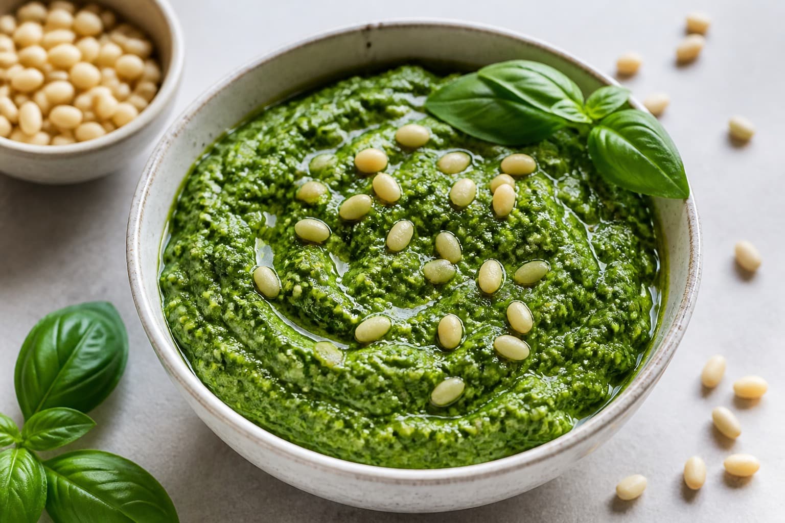 Skål med vegansk grøn pesto