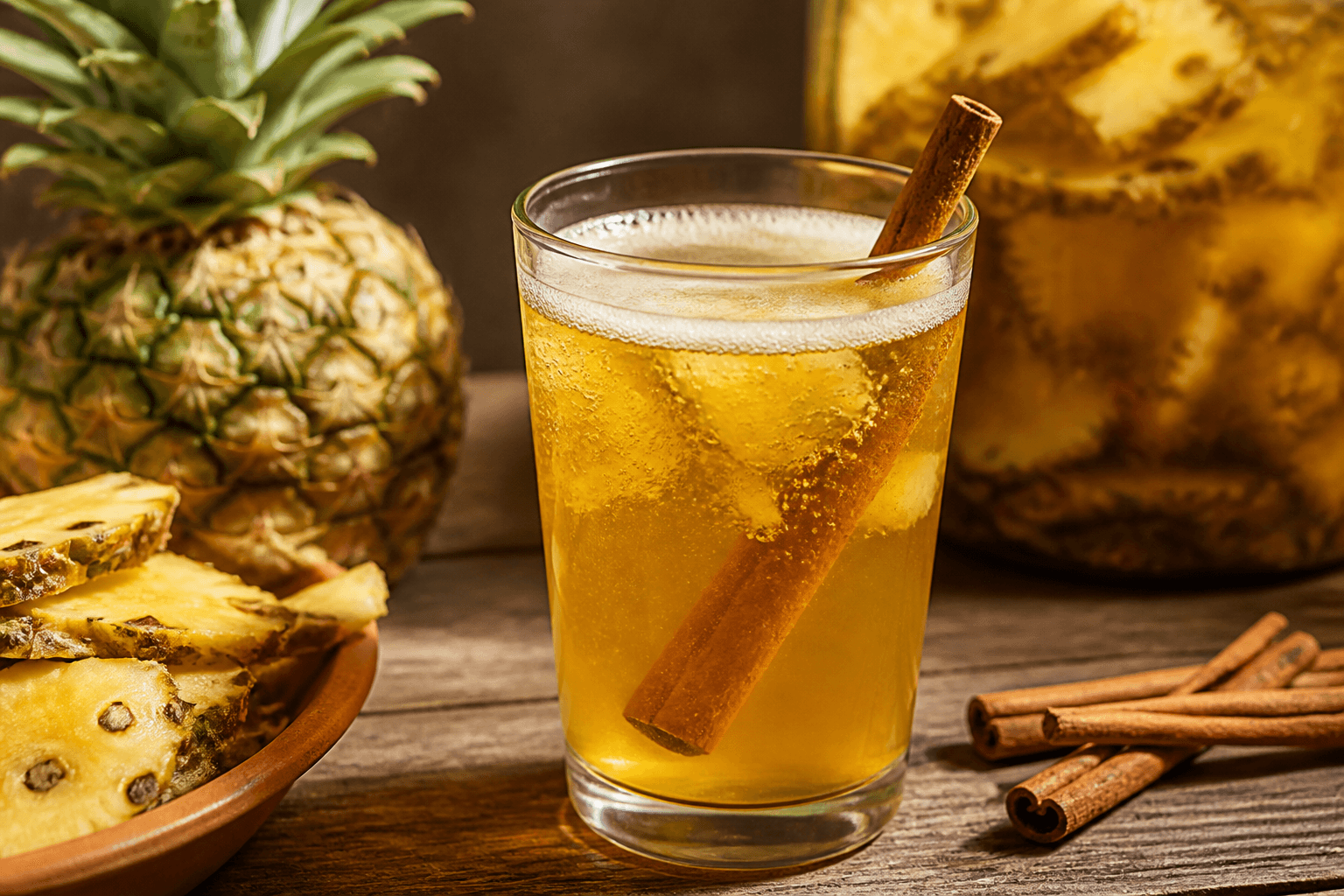 Glas med boblende ananas-tepache