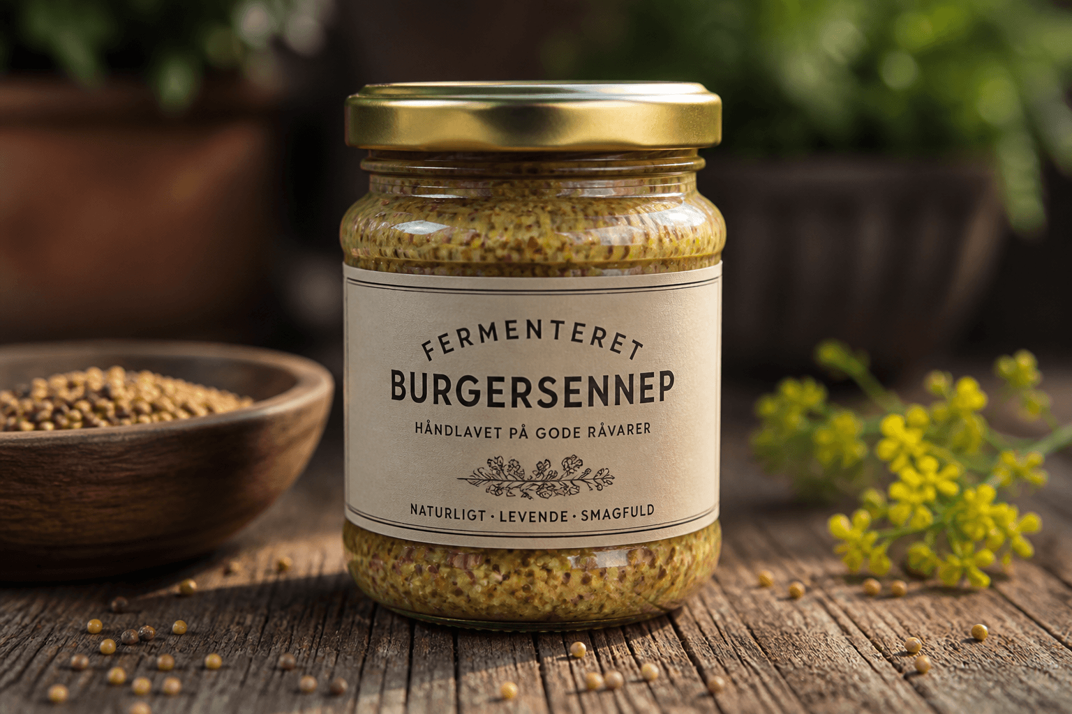Fermenteret burgersennep i glas