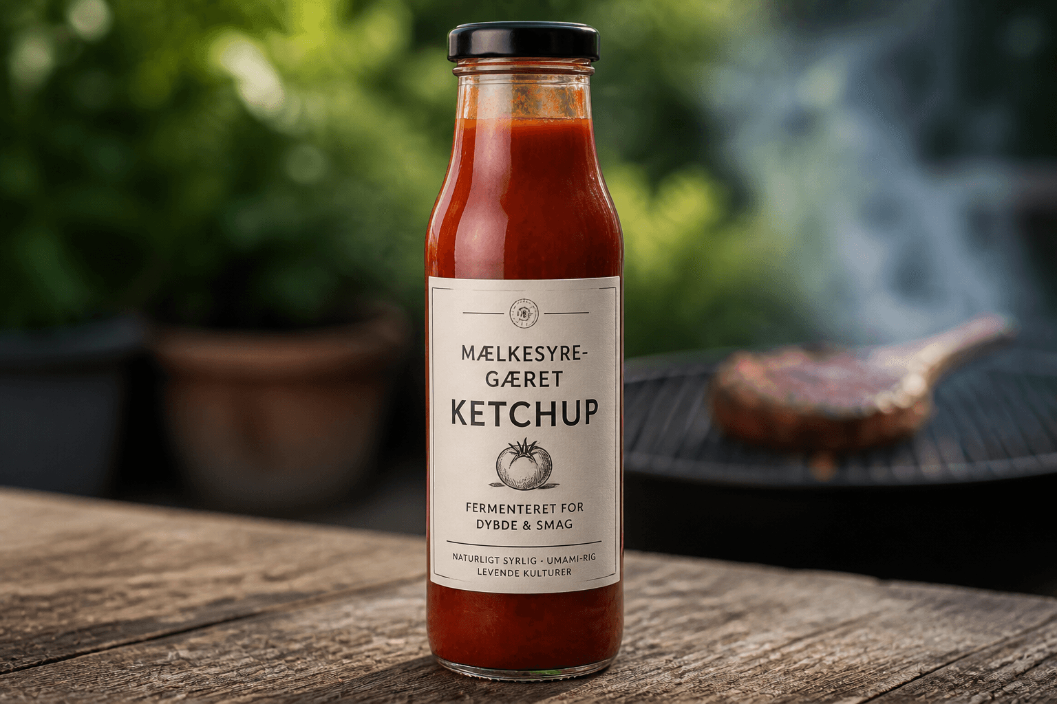 Mælkesyregæret ketchup i flaske
