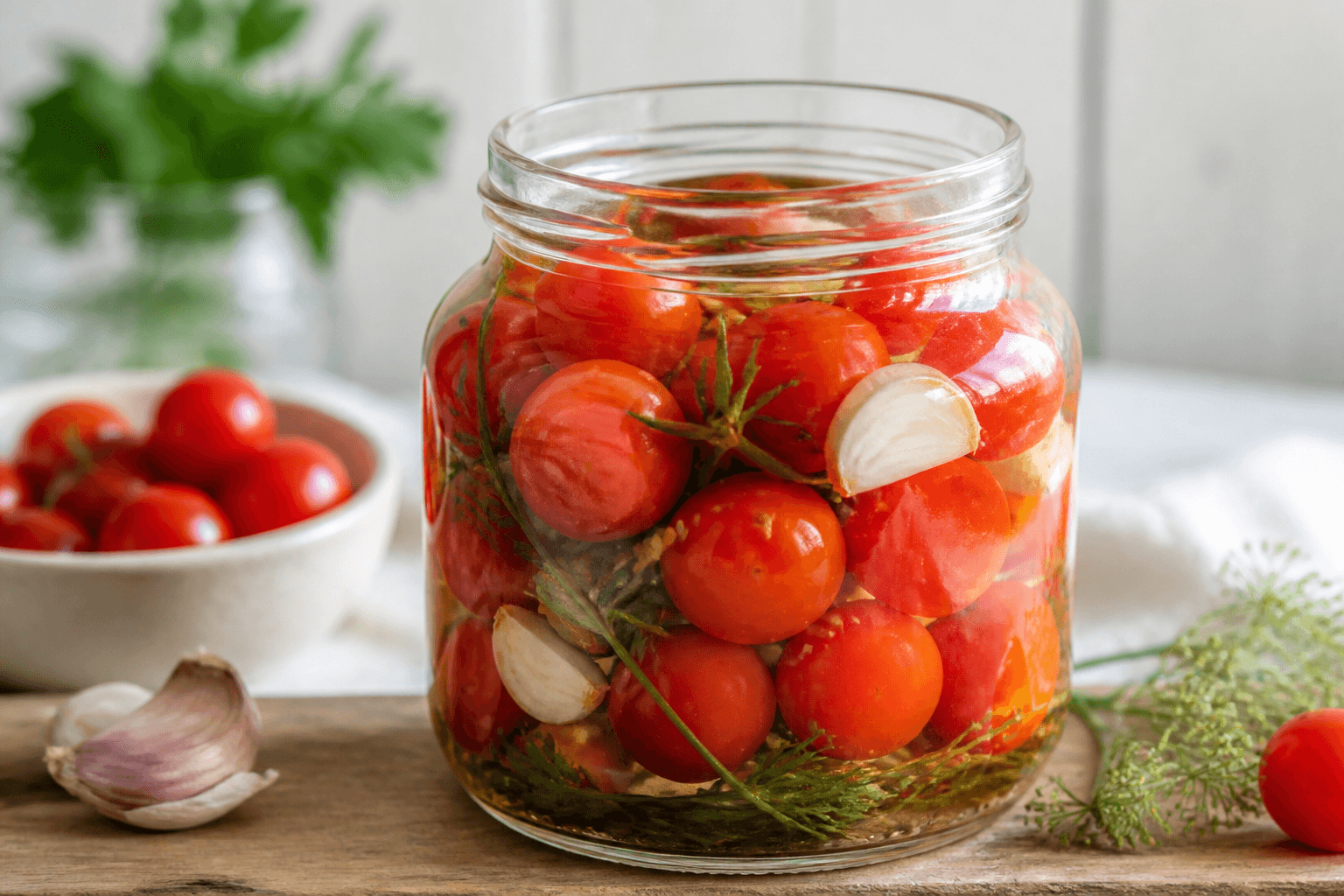 Fermenterede cherrytomater i saltlage