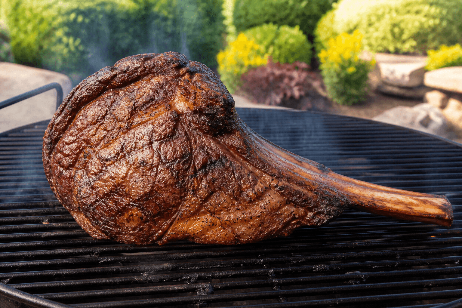 Beef Hammer på grill med langt ben og rosa midte