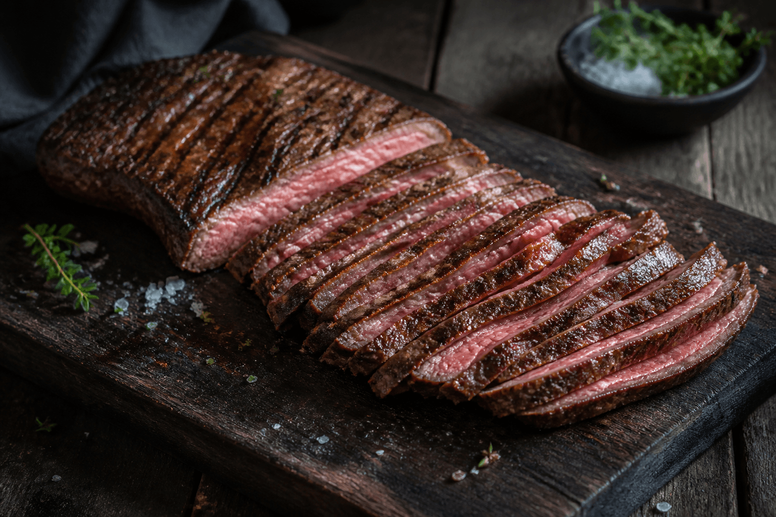 Grillet flanksteak skåret i skiver