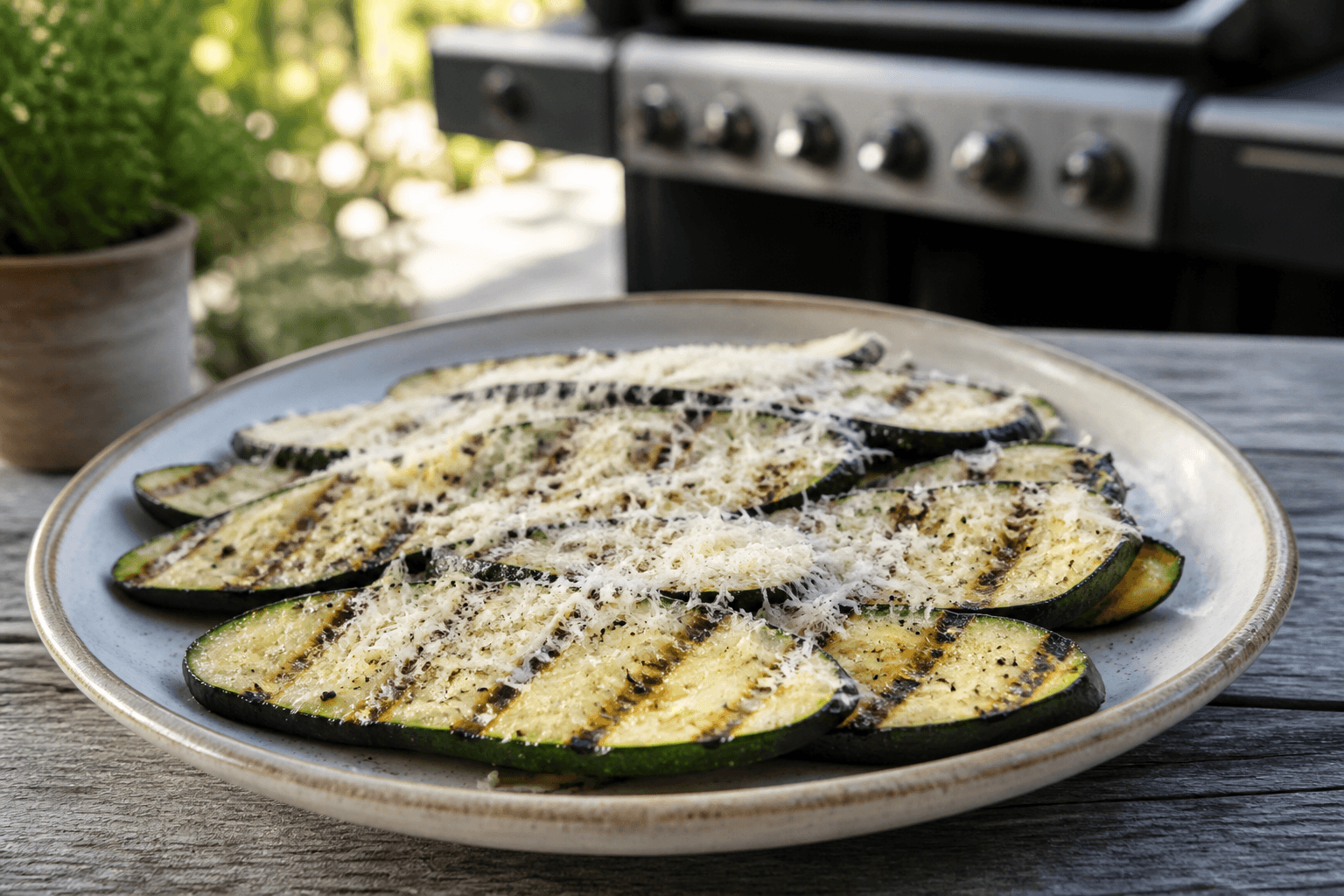 Grillede squashskiver med parmesan og grillstriber