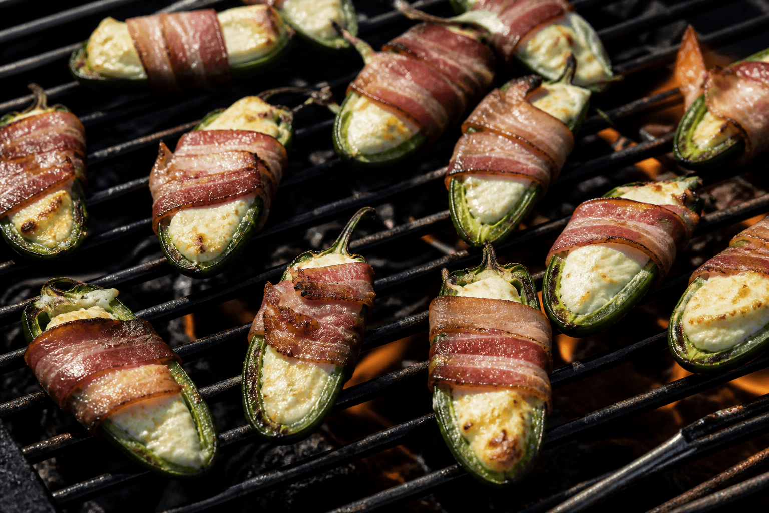 Grillede jalapeño poppers fyldt med boblende flødeost