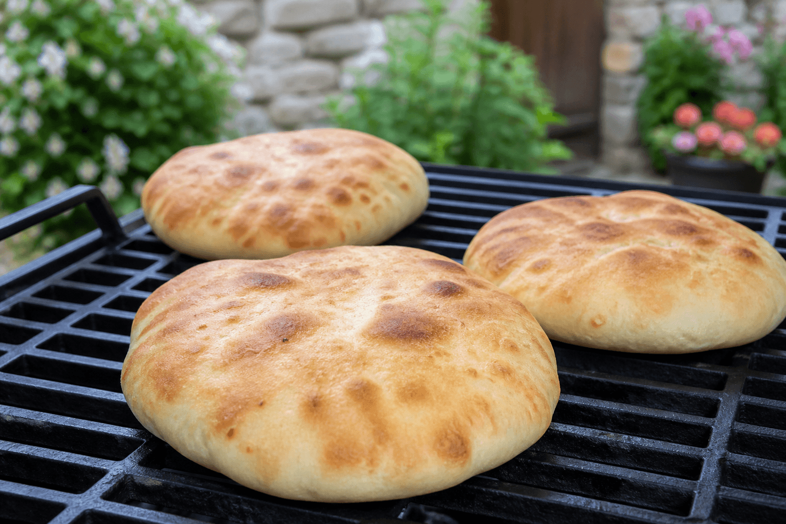 Nybagt lepinja fladbrød på grillrist