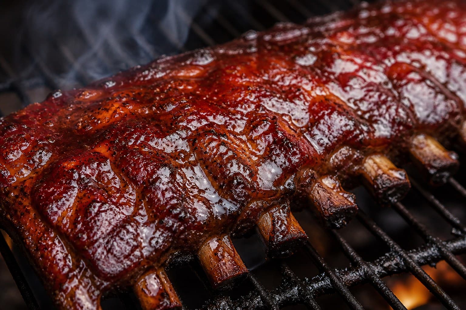 Spareribs med blank æble-BBQ-glaze på grillrist