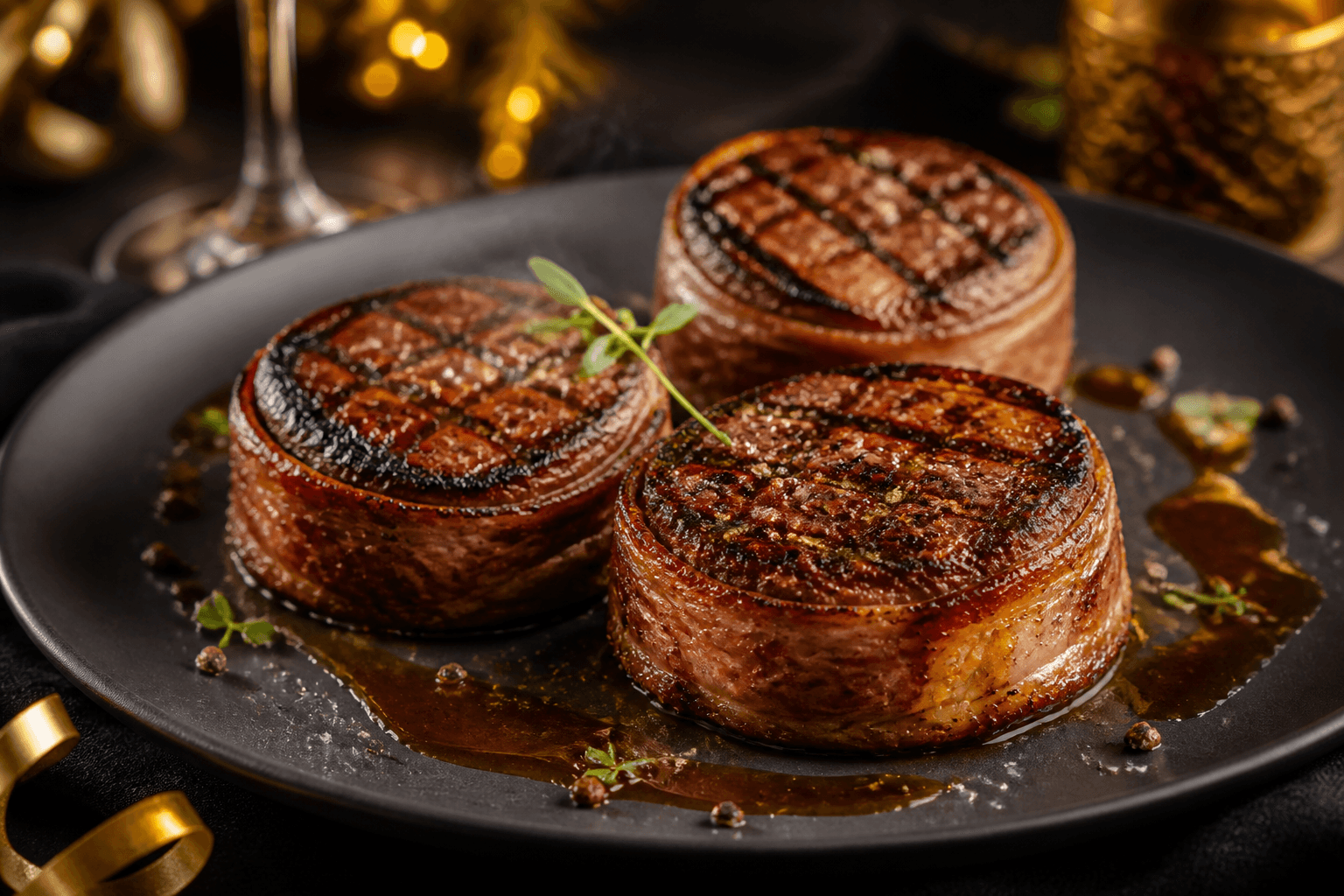 Tournedos svøbt i bacon med stegeskorpe på grill