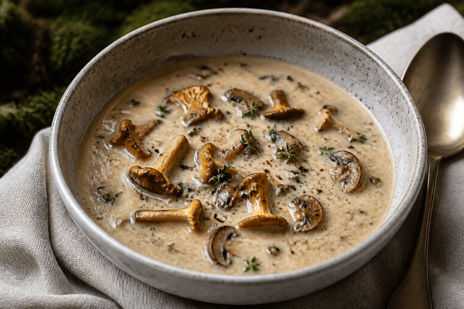 Cremét svampesuppe med kantareller og karl johan