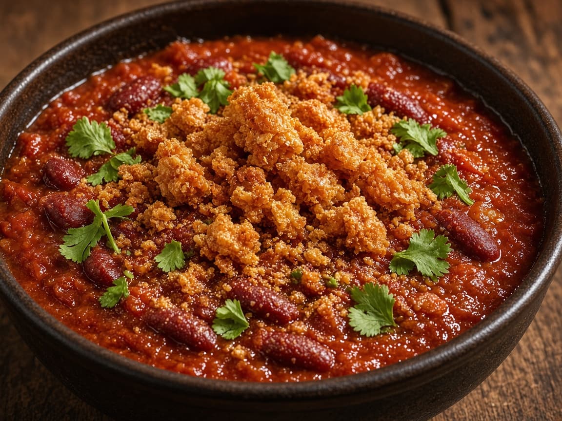 Stærk bønnegryde med chili og sprøde flæskesvær