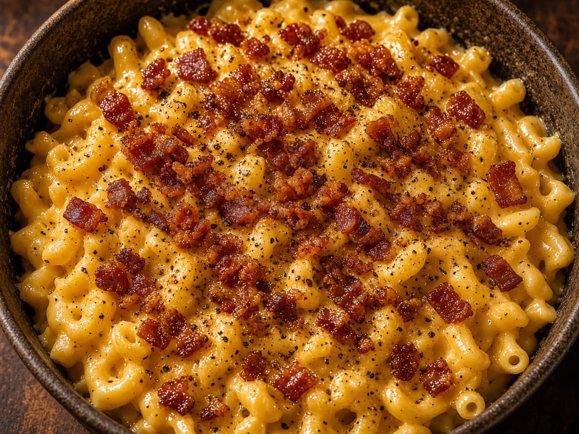 Cremet ostesovs-pasta med hårdtstegt bacon