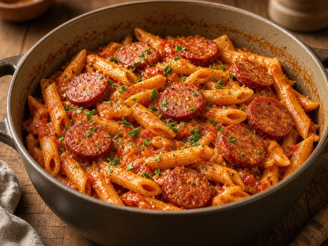 One pot pølseret med chorizo og røget paprika i gryde
