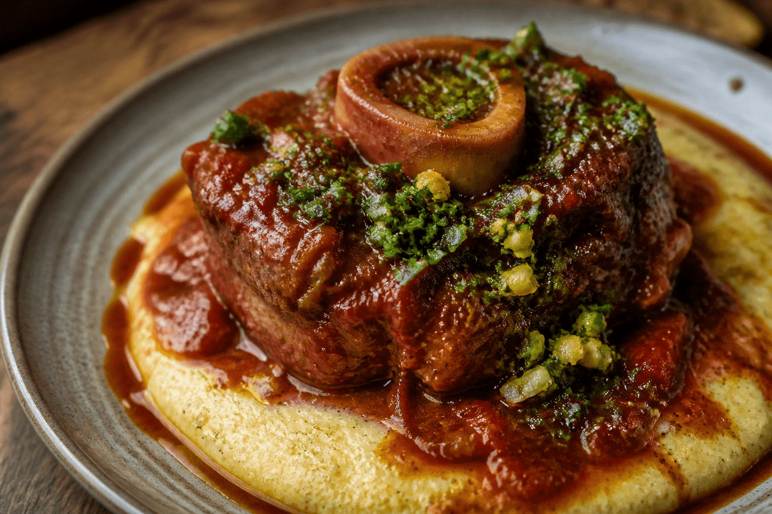 Osso buco med polenta og gremolata