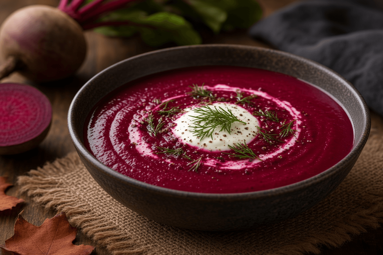 Rødbedesuppe med creme fraiche og dild