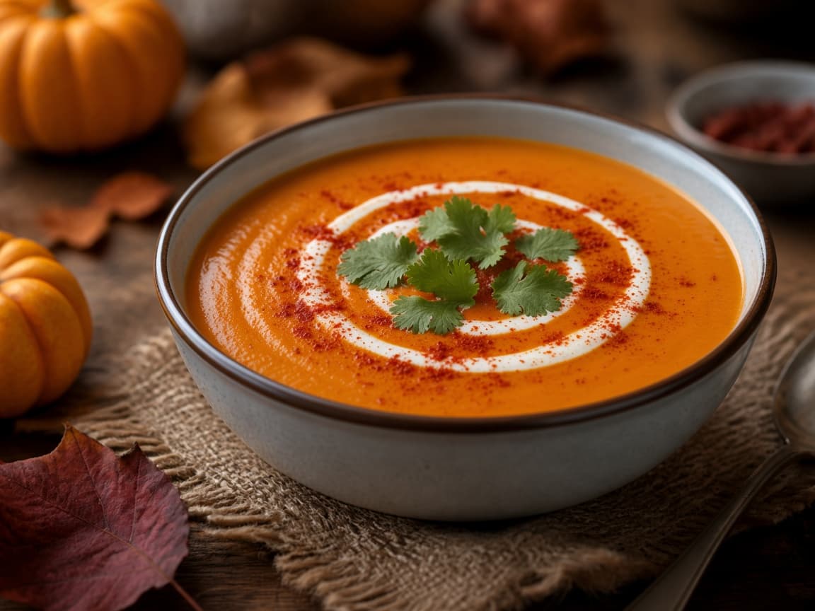 Skål med rød linsesuppe og røget paprika