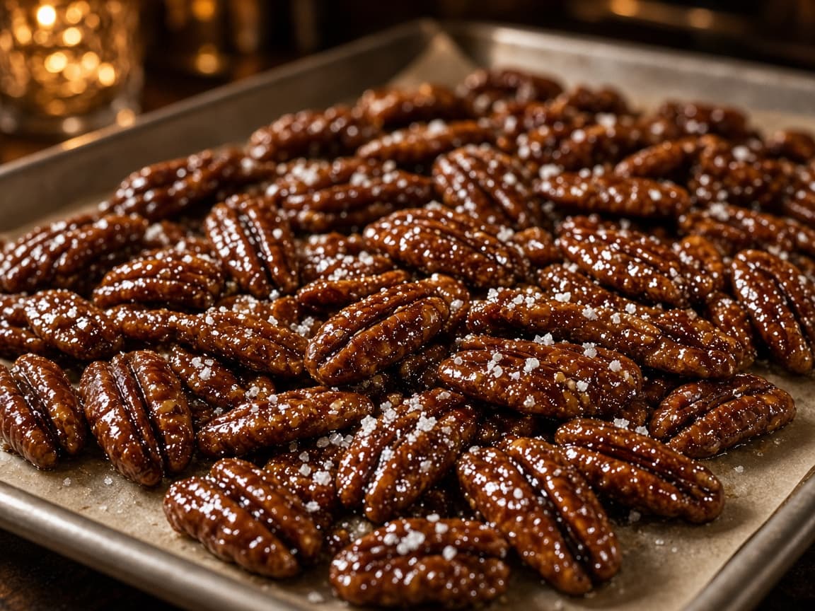 Ahorn-bourbon glaserede pecannødder med flagesalt