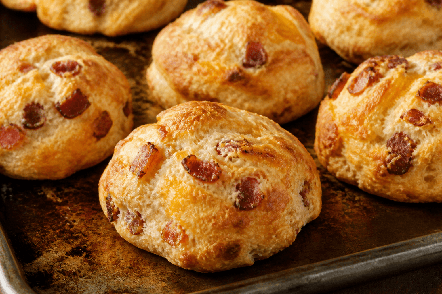 Gyldne bacon- og cheddarscones