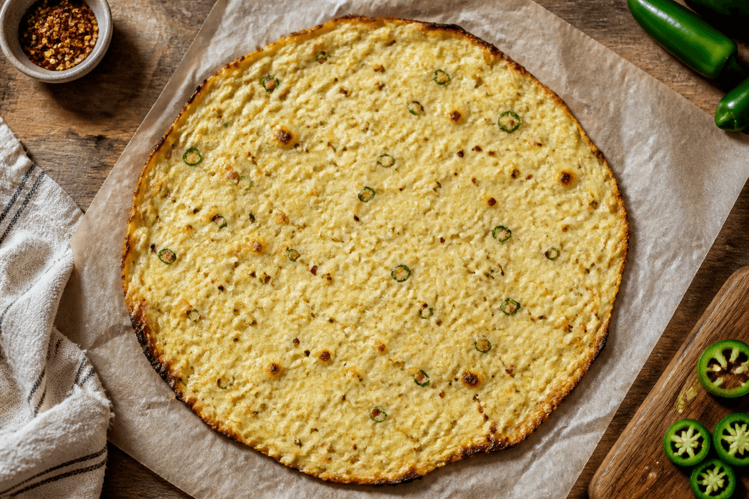 Hytteost-wrap med jalapeño og chili, bagt tyndt i ovn